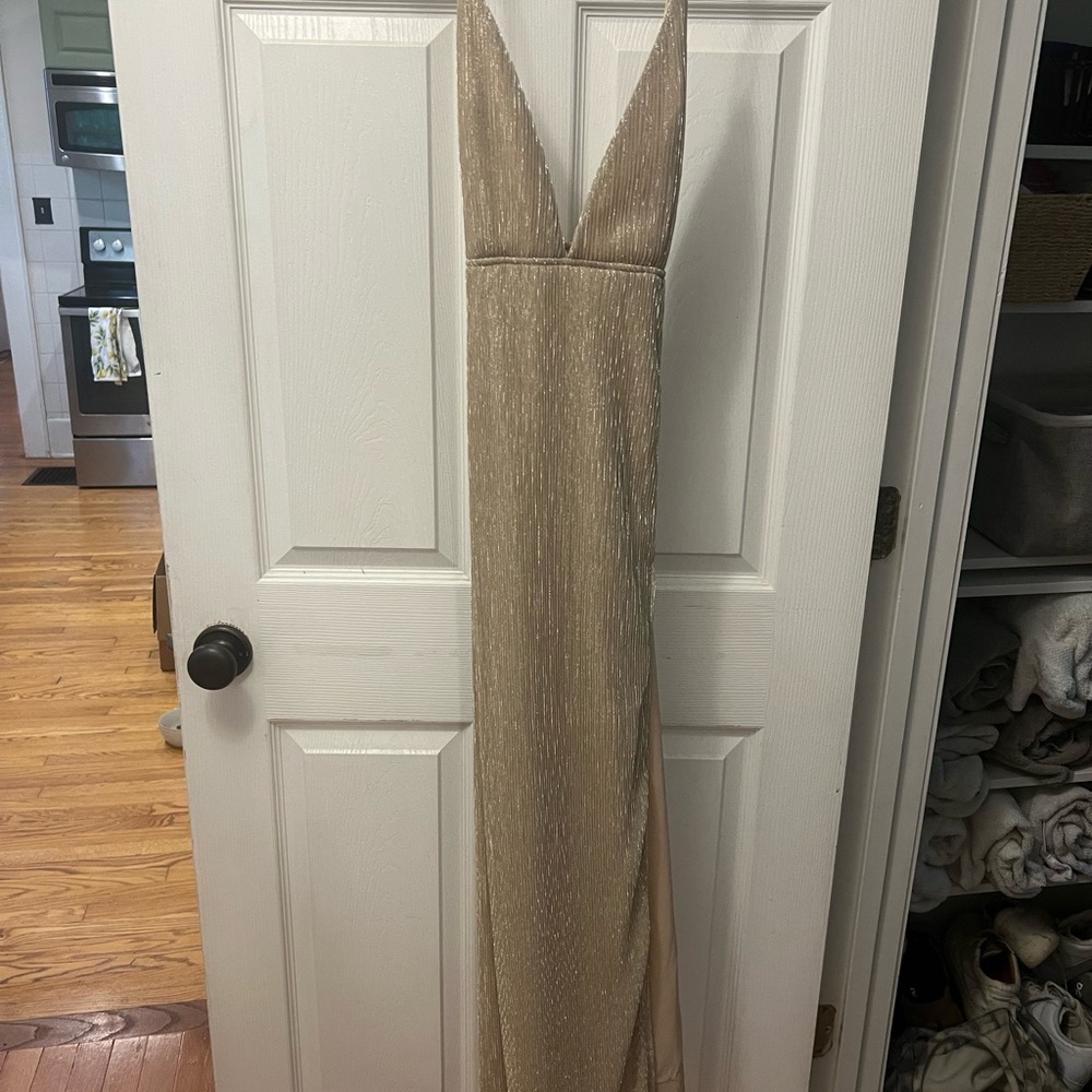 Superdown Gold Plunge Neck Backless Gown